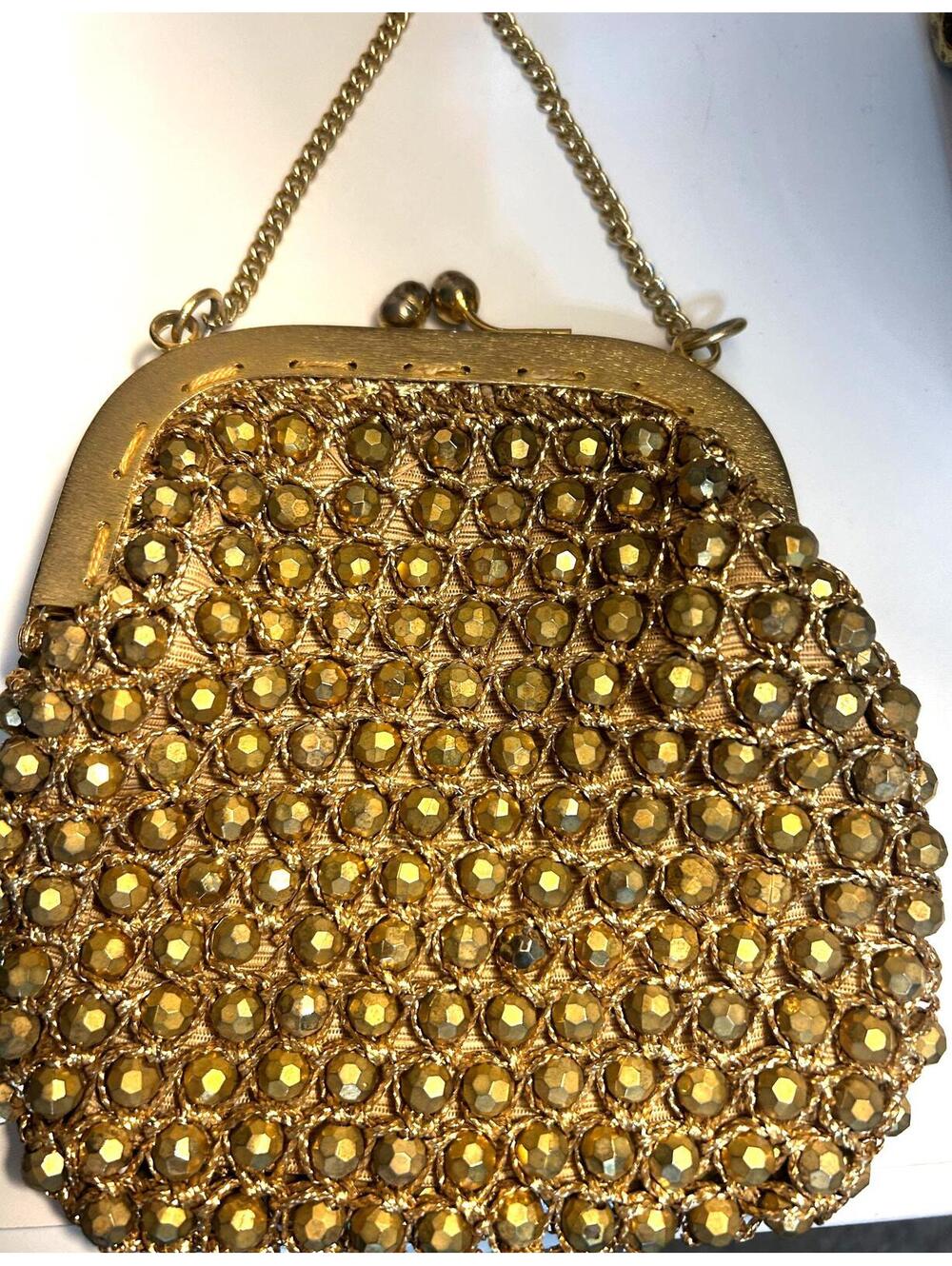 Vintage Gold Beaded Clutch Rhinestone Evening Glam Bag Made in Italy